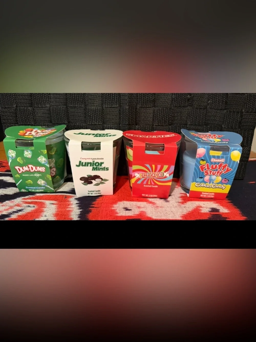 Candy Scented Candles: 4 Set Junior Mints, Smarties, Fluffy Stuff, Dum-Dums 3oz